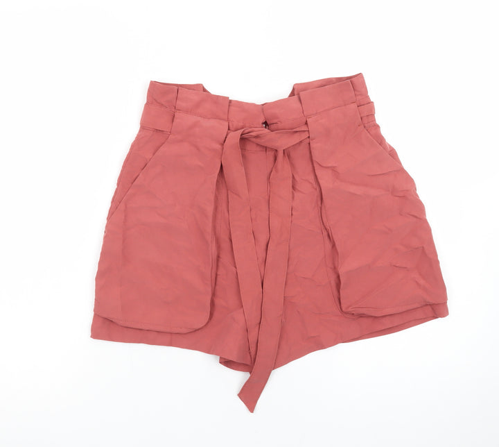 Monki Women’s Pink Paperbag Shorts Size 10 High Waist Belted