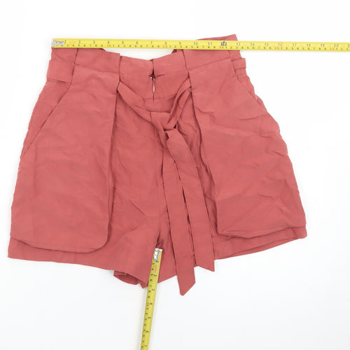 Monki Women’s Pink Paperbag Shorts Size 10 High Waist Belted