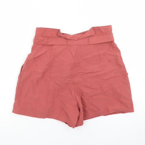 Monki Women’s Pink Paperbag Shorts Size 10 High Waist Belted
