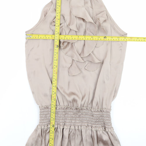River Island Women’s Beige Satin Sleeveless Ruffle Slip Dress Size 6