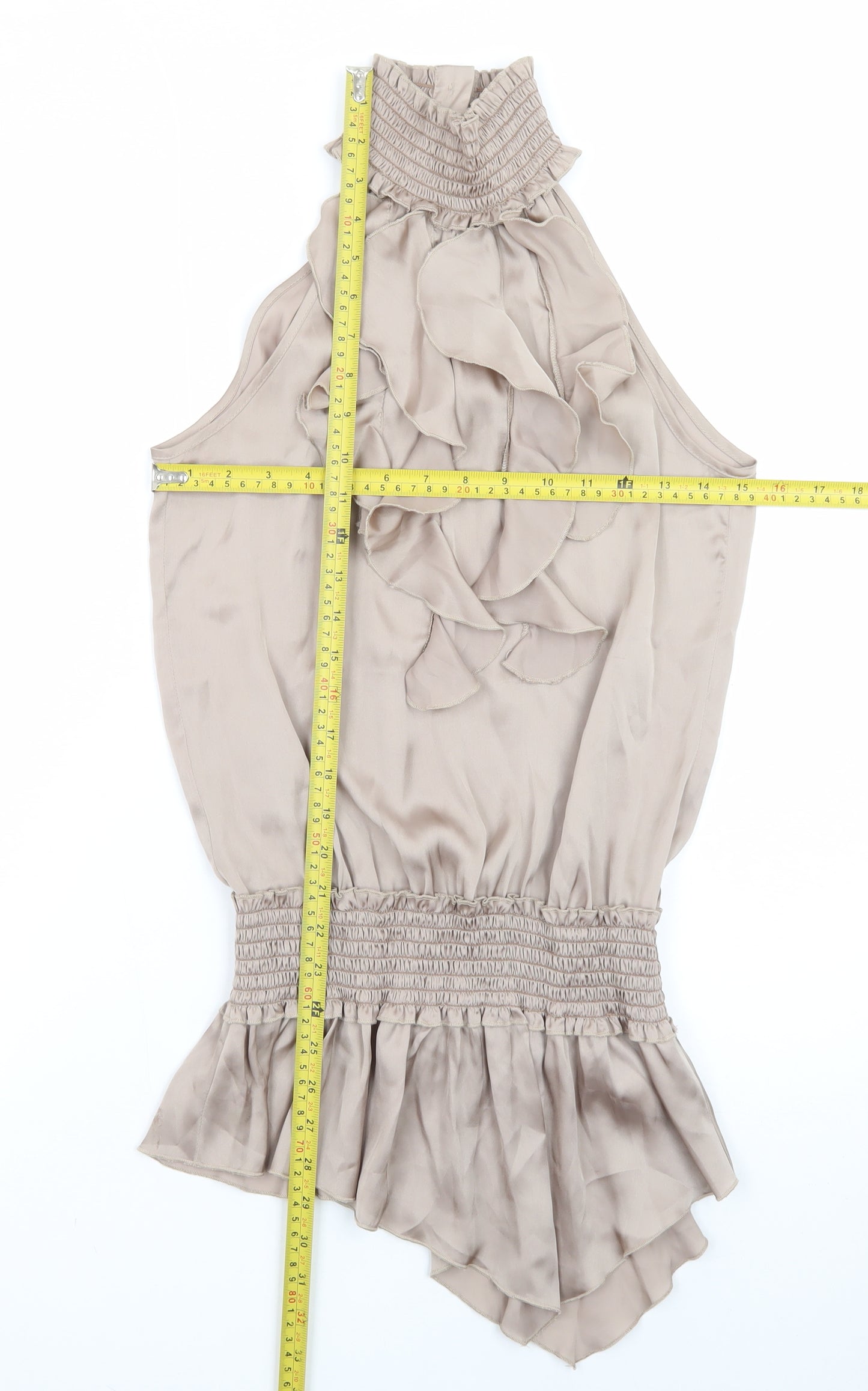 River Island Women’s Beige Satin Sleeveless Ruffle Slip Dress Size 6