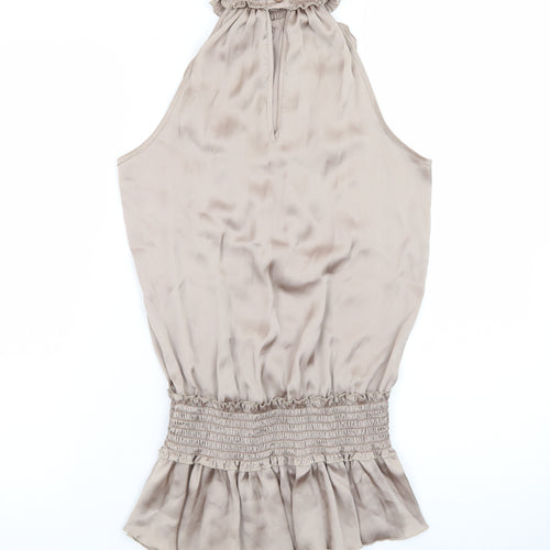 River Island Women’s Beige Satin Sleeveless Ruffle Slip Dress Size 6