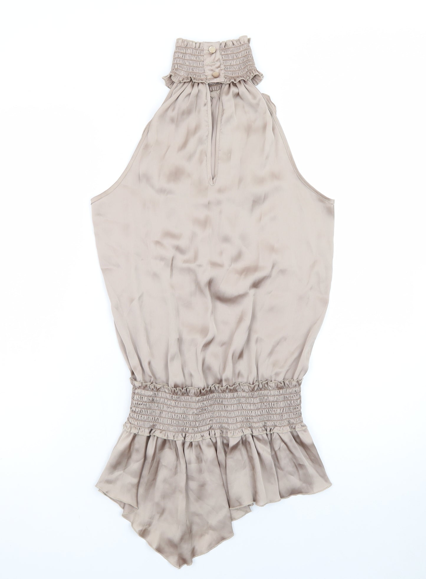 River Island Women’s Beige Satin Sleeveless Ruffle Slip Dress Size 6