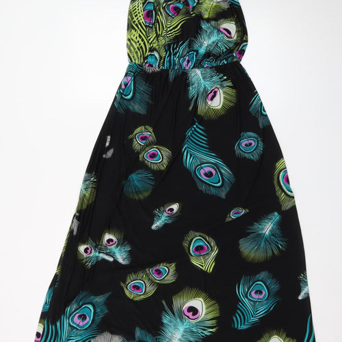 Boohoo Women’s Multicoloured Halter Maxi Dress Size 12 Summer Peacock Print