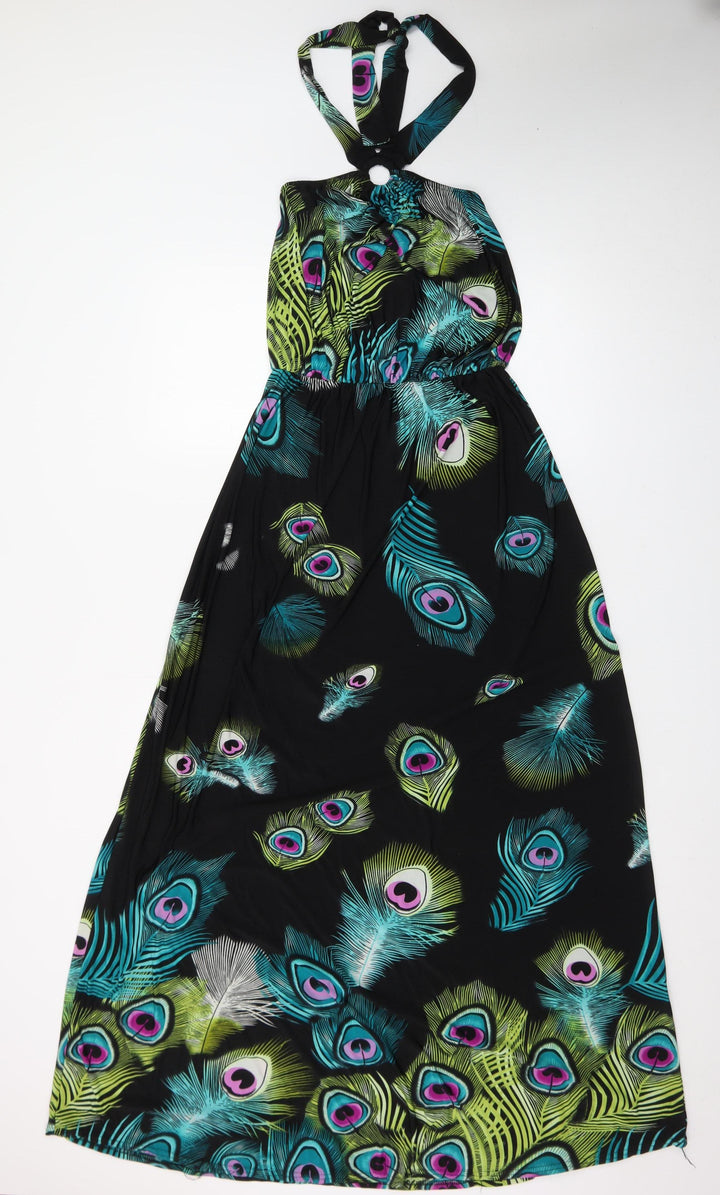Boohoo Women’s Multicoloured Halter Maxi Dress Size 12 Summer Peacock Print