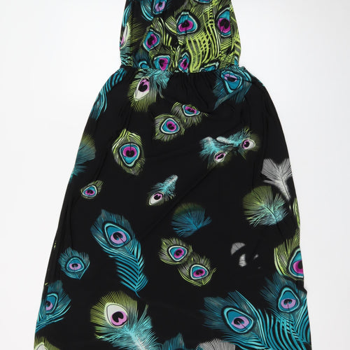Boohoo Women’s Multicoloured Halter Maxi Dress Size 12 Summer Peacock Print