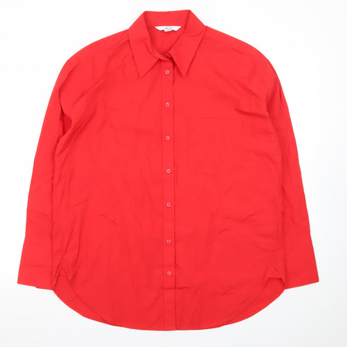 Next Women Red Button-Up Collared Long Sleeve Cotton Shirt Size 8