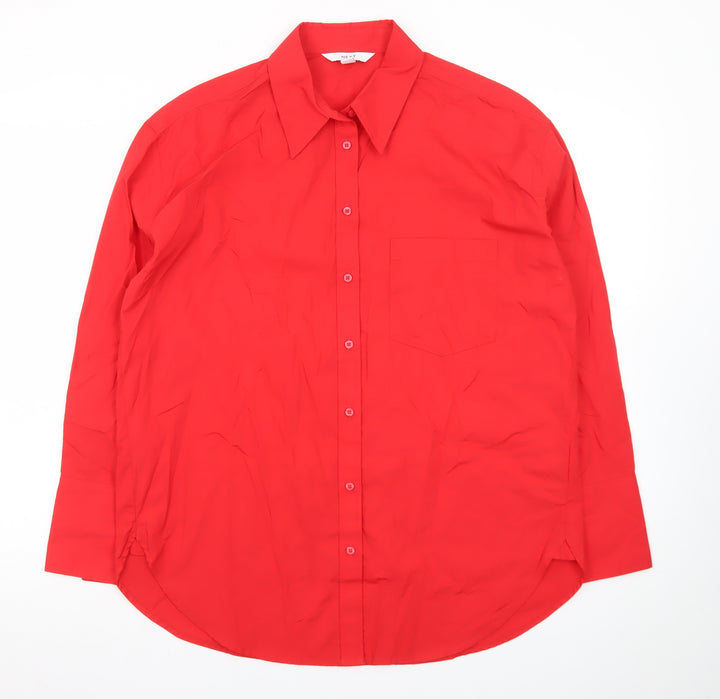 Next Women Red Button-Up Collared Long Sleeve Cotton Shirt Size 8