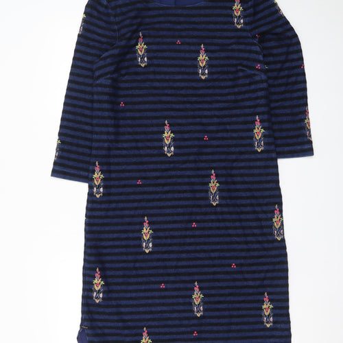 White Stuff Women’s Blue Embroidered Stripe Shift Dress Size 10