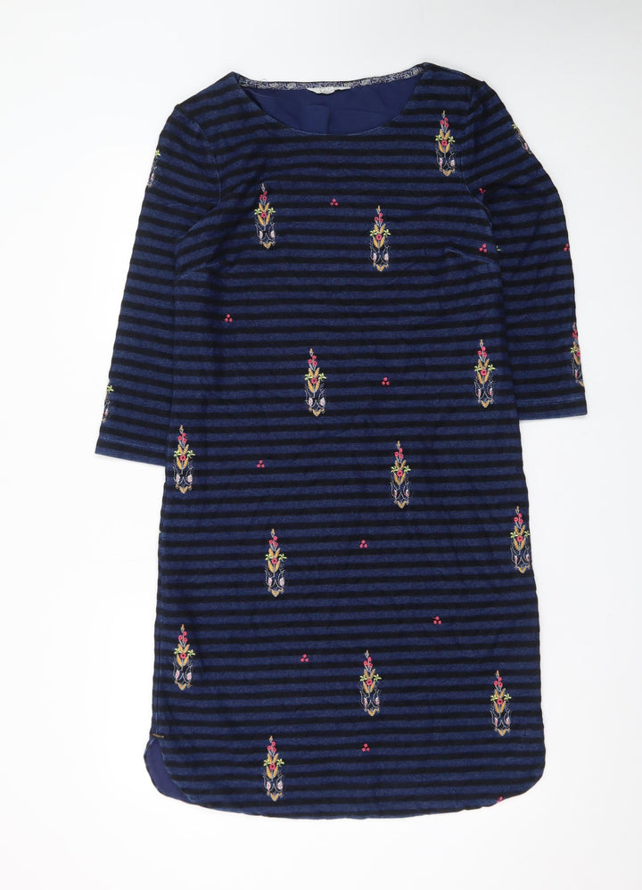 White Stuff Women’s Blue Embroidered Stripe Shift Dress Size 10