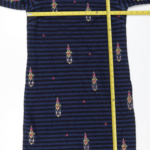 White Stuff Women’s Blue Embroidered Stripe Shift Dress Size 10
