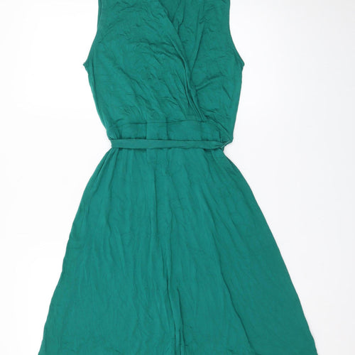 Warehouse Women’s Green Wrap Belted Jersey Dress Size 10