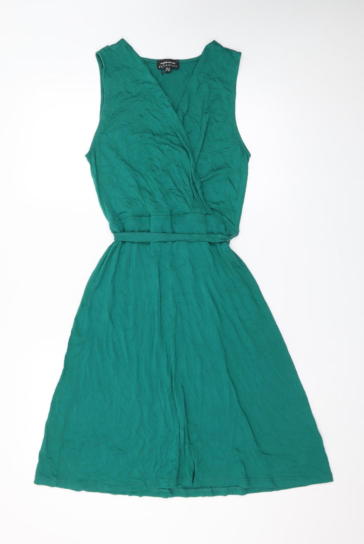 Warehouse Women’s Green Wrap Belted Jersey Dress Size 10