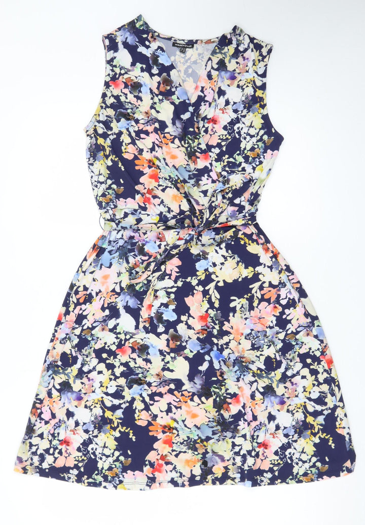 Warehouse Womens Multicoloured Floral Wrap Dress Size 10