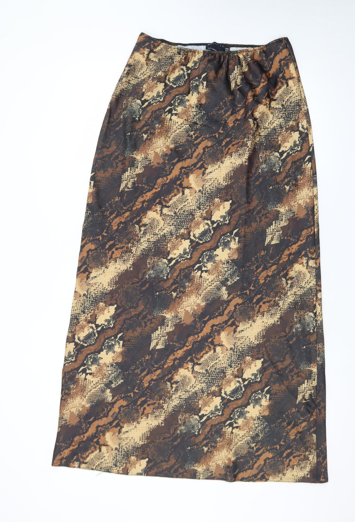 ASOS DESIGN Women Brown Animal Print Long Pencil Skirt Size 10