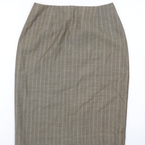 Viyella Women's Brown Striped Wool Pencil Skirt UK 8