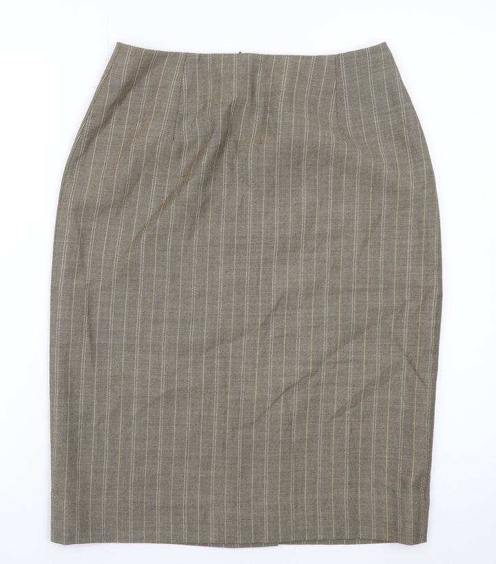 Viyella Women's Brown Striped Wool Pencil Skirt UK 8