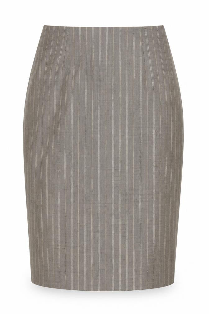 Viyella Women's Brown Striped Wool Pencil Skirt UK 8