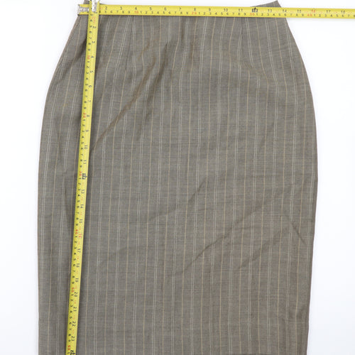Viyella Women's Brown Striped Wool Pencil Skirt UK 8