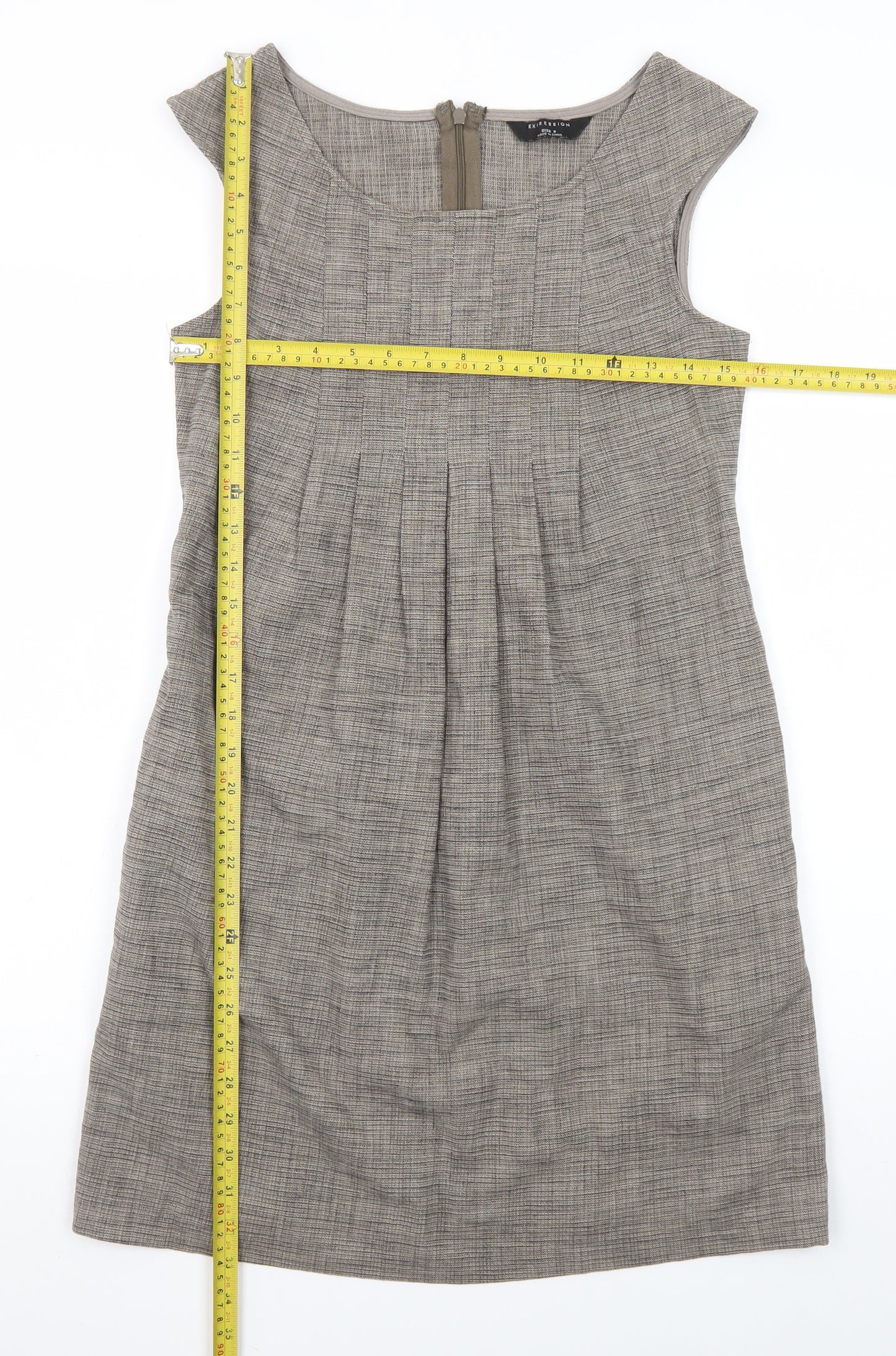 Expression Women Grey Check Sheath Work Dress Size 8 Sleeveless