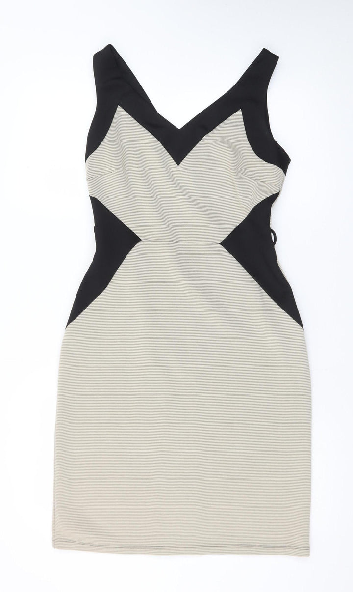 Dorothy Perkins Women Beige Black Bodycon Dress Size 10