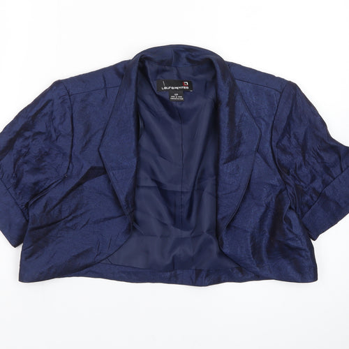 Laura Petites Women's Blue Cropped Silk Blazer Size 12 Petite