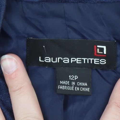 Laura Petites Women's Blue Cropped Silk Blazer Size 12 Petite