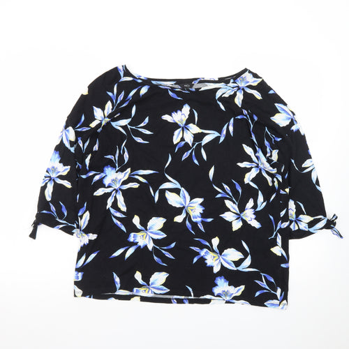 M&Co Womens Black Floral 3/4 Sleeve Tunic Blouse Size 14