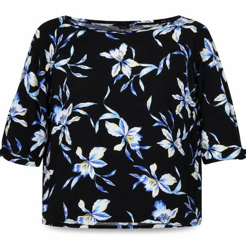 M&Co Womens Black Floral 3/4 Sleeve Tunic Blouse Size 14