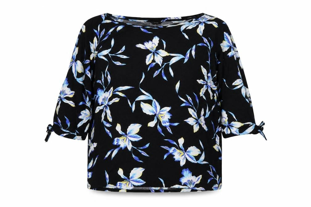 M&Co Womens Black Floral 3/4 Sleeve Tunic Blouse Size 14