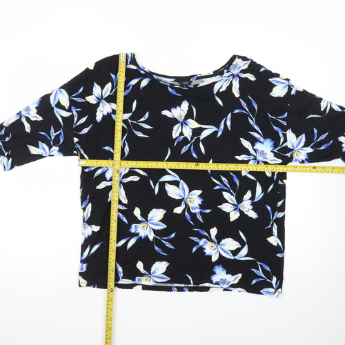 M&Co Womens Black Floral 3/4 Sleeve Tunic Blouse Size 14