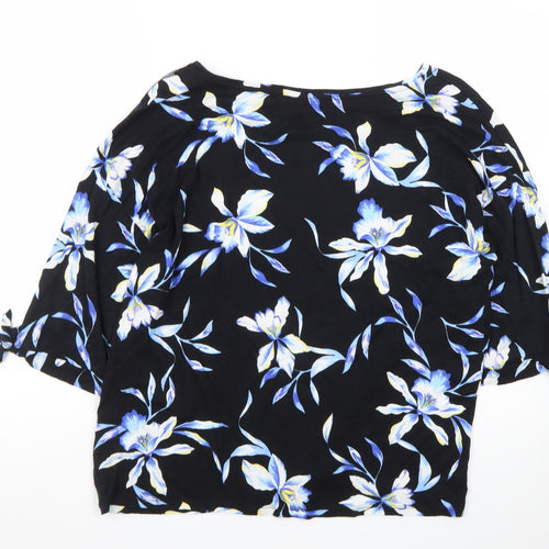 M&Co Womens Black Floral 3/4 Sleeve Tunic Blouse Size 14