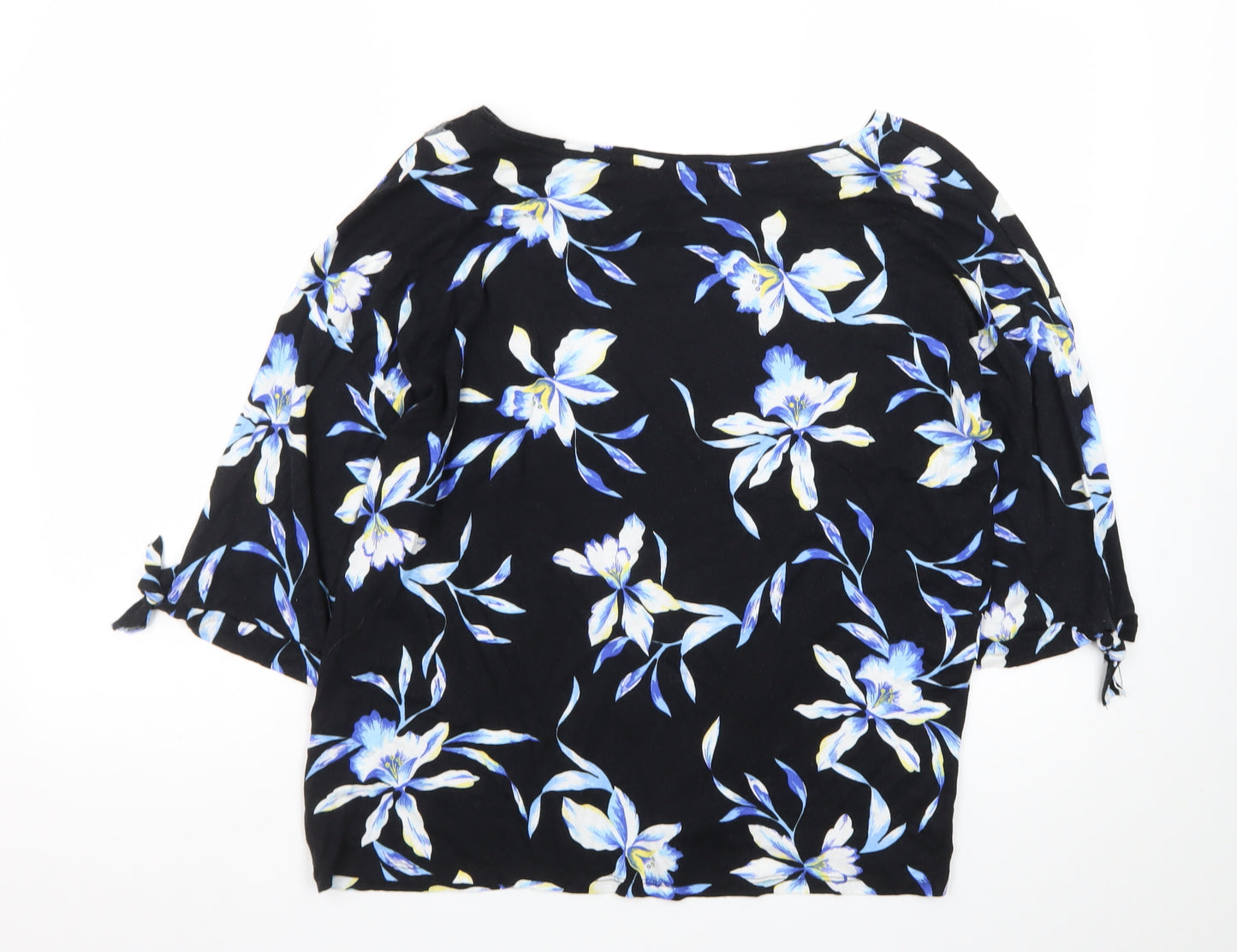M&Co Womens Black Floral 3/4 Sleeve Tunic Blouse Size 14