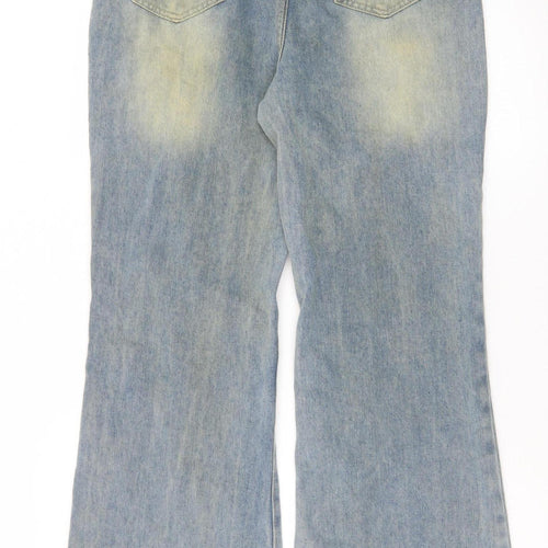 PrettyLittleThing Womens Blue Wide-Leg Distressed Jeans UK 10