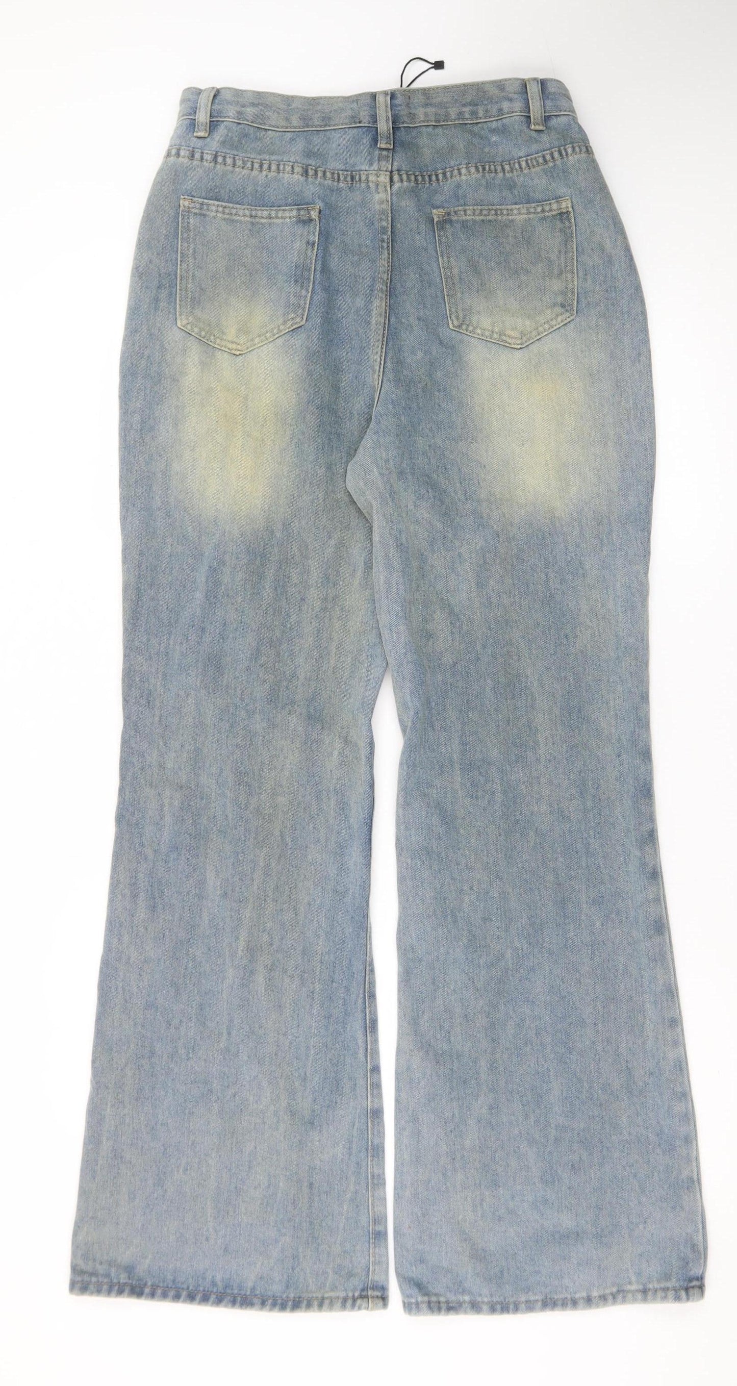 PrettyLittleThing Womens Blue Wide-Leg Distressed Jeans UK 10
