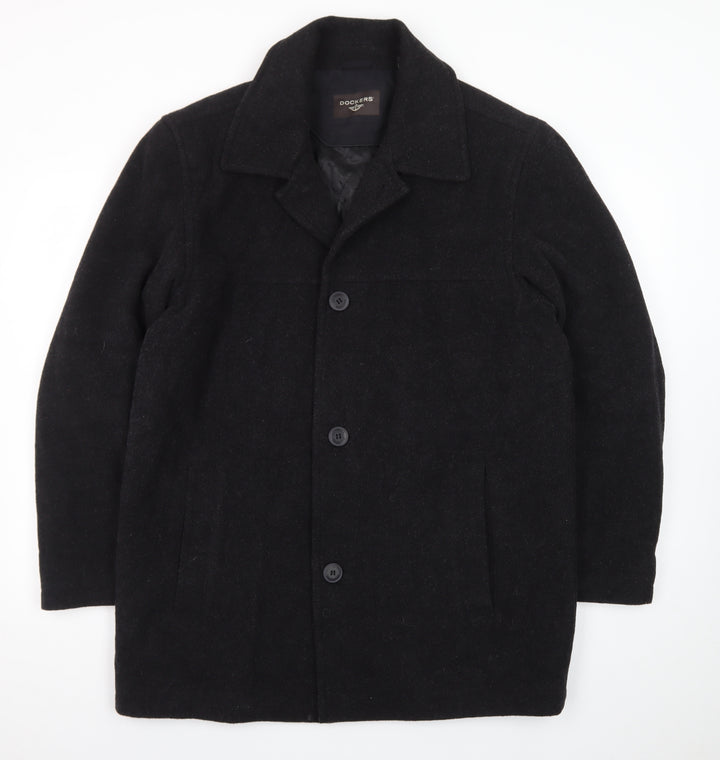 Dockers Men's Black Wool Blend Mid-Length Overcoat M