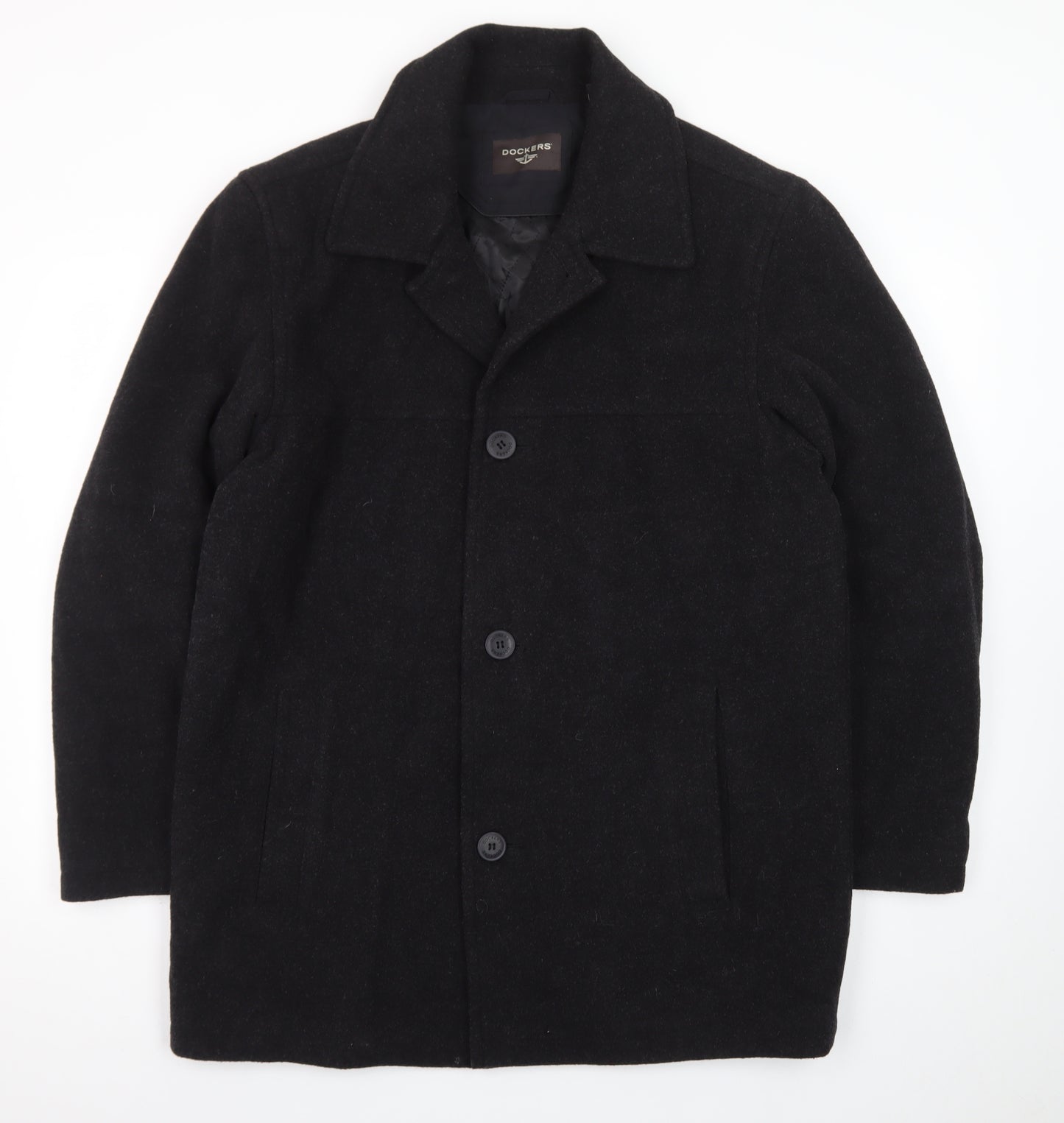 Dockers Men's Black Wool Blend Mid-Length Overcoat M