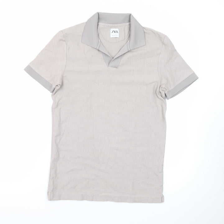 Zara Men's Beige Short Sleeve Cotton Polo Shirt Size M
