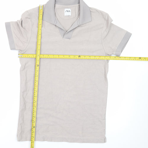 Zara Men's Beige Short Sleeve Cotton Polo Shirt Size M