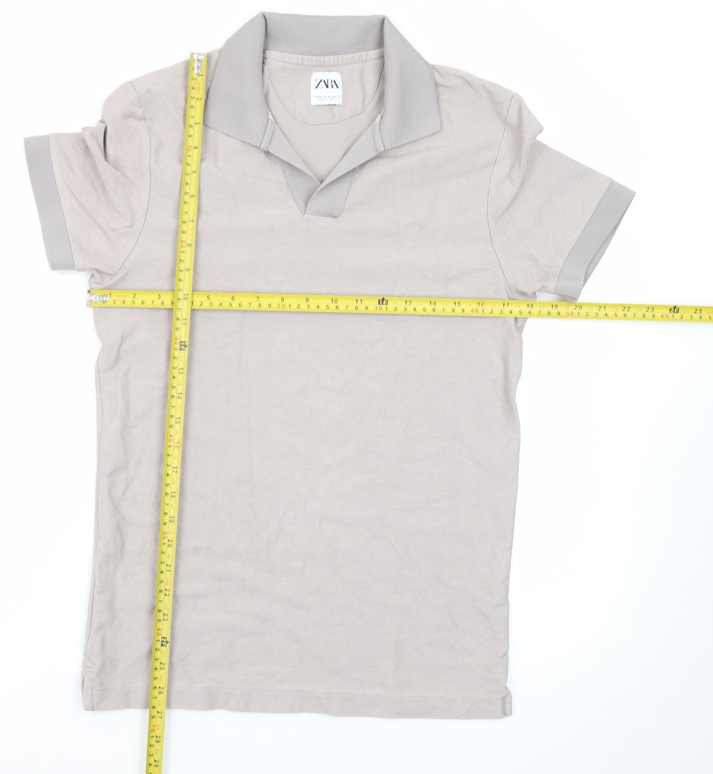 Zara Men's Beige Short Sleeve Cotton Polo Shirt Size M