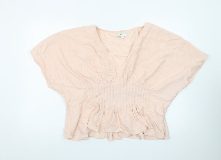 Marks and Spencer Women’s Pink Cotton Tunic Blouse Size 18 V-Neck