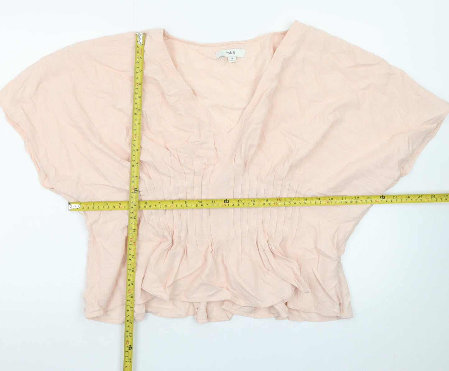Marks and Spencer Women’s Pink Cotton Tunic Blouse Size 18 V-Neck