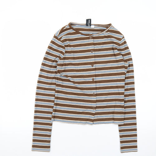 Collusion Women’s Brown Striped Cropped Button-Up Top Size S