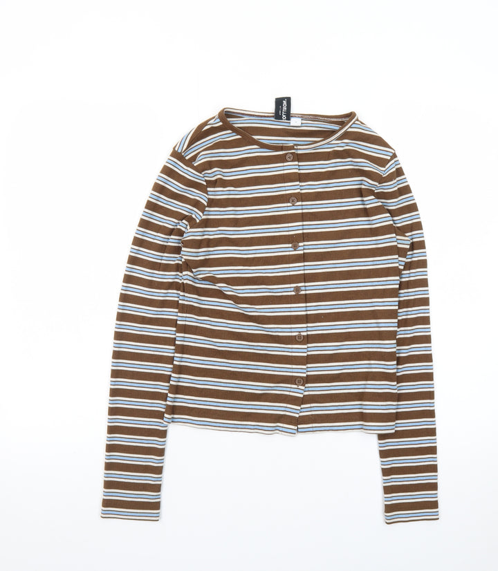 Collusion Women’s Brown Striped Cropped Button-Up Top Size S