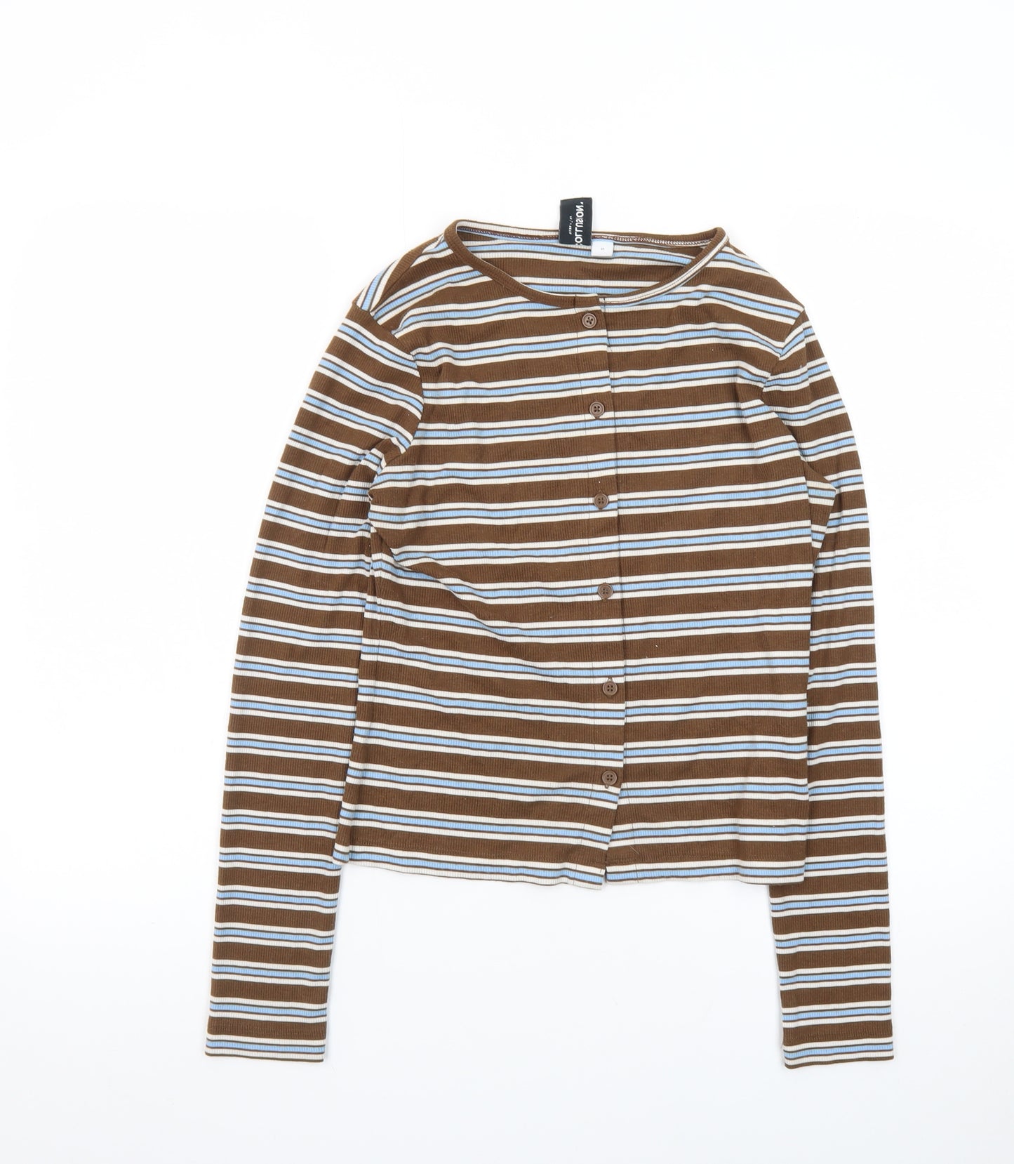 Collusion Women’s Brown Striped Cropped Button-Up Top Size S