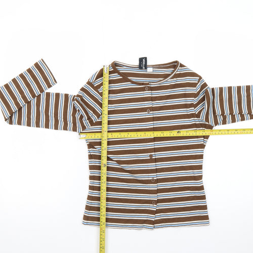 Collusion Women’s Brown Striped Cropped Button-Up Top Size S