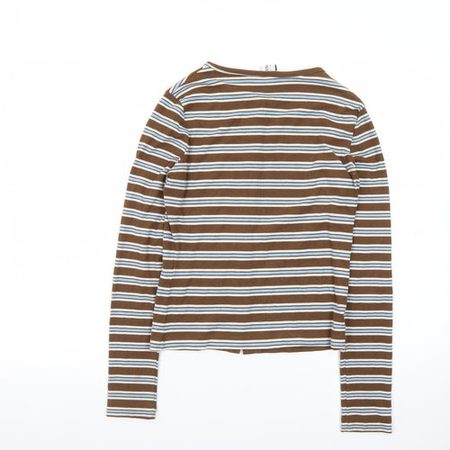 Collusion Women’s Brown Striped Cropped Button-Up Top Size S