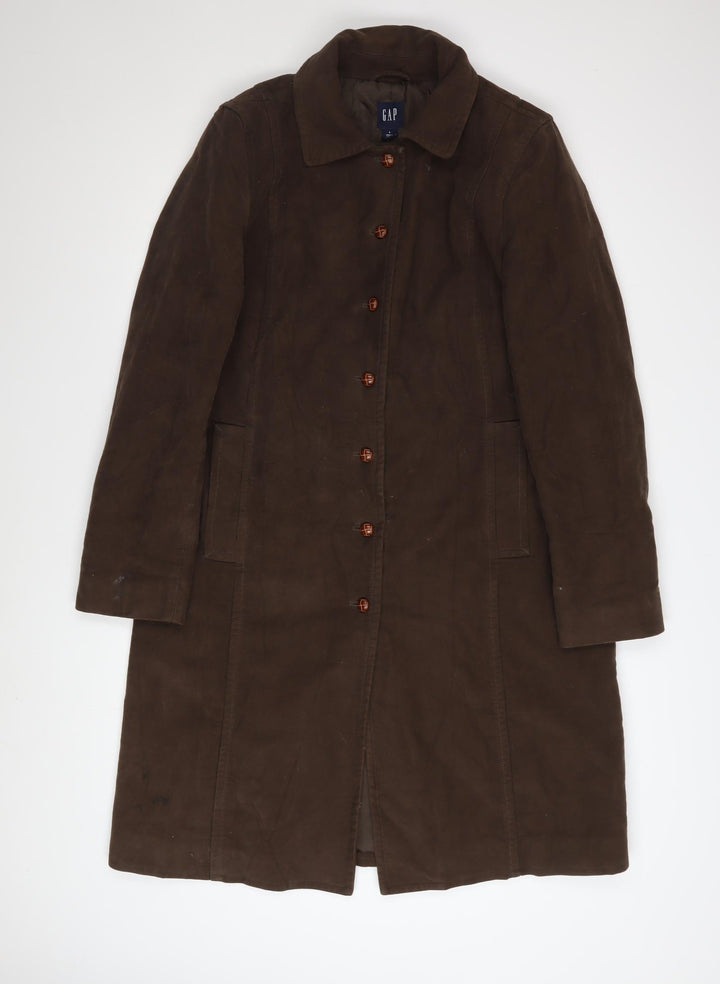 GAP Men's Brown Cotton Long Overcoat Size L Classic Buttoned Style
