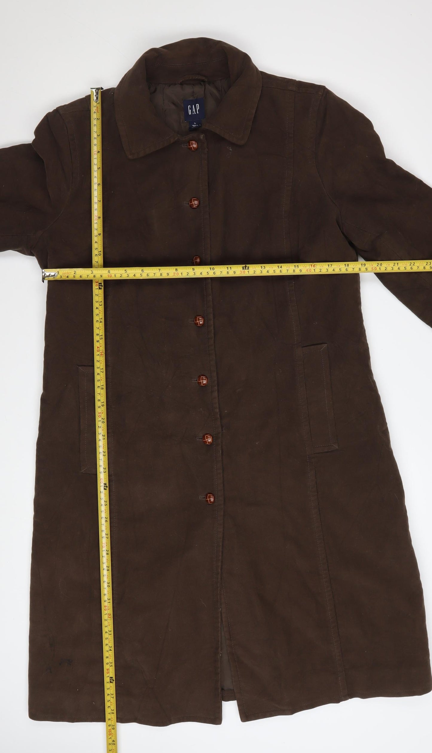 GAP Men's Brown Cotton Long Overcoat Size L Classic Buttoned Style
