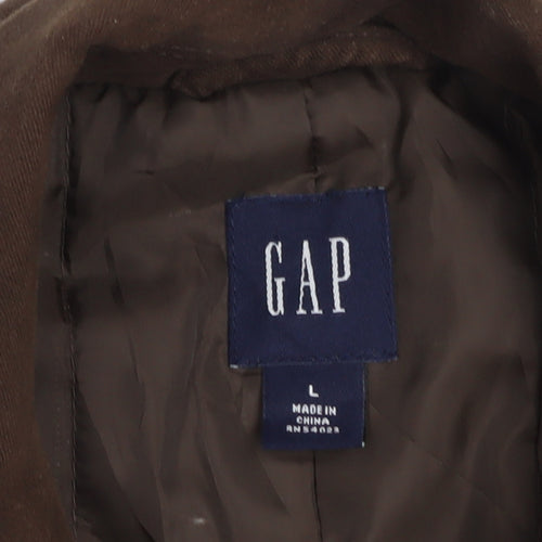 GAP Men's Brown Cotton Long Overcoat Size L Classic Buttoned Style